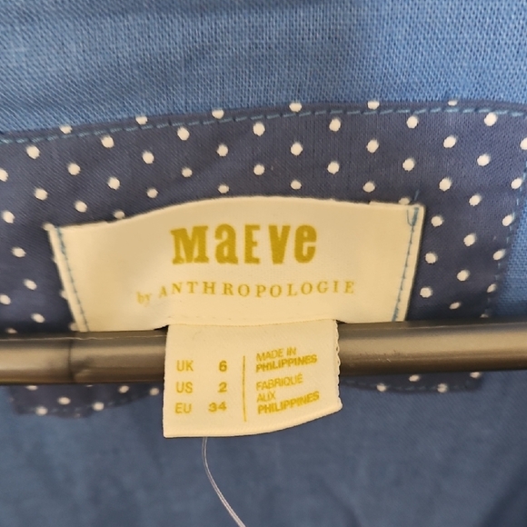 NWT - Maeve by Anthropologie Linen Blend Blue Midi Dress with Tie Front - Picture 5 of 13